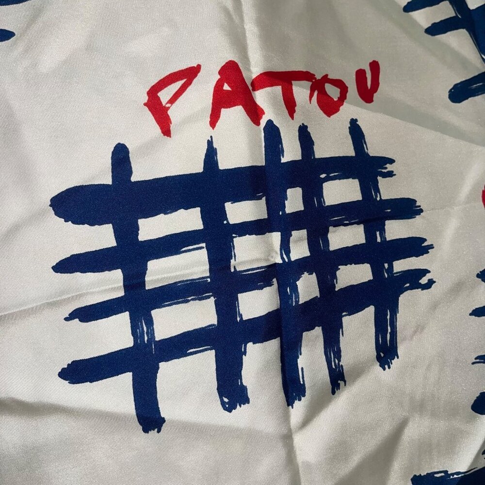 Jean Patou Vintage Womens Scarf White Twill Signature Silk - Picture 5 of 8